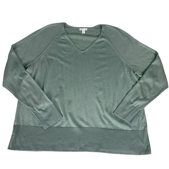 J. Jill Petite V Neck Silk Cotton Blend Sweater Soft Green Size Large petite‎ - Picture 7 of 7